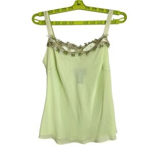 Y2K Vintage Size 8 Medium Sheer Tank Top Fairy Ribbon Straps Lined Lime Green **